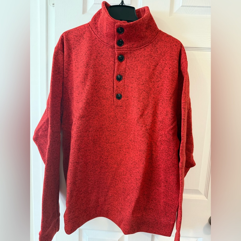 Men's Red Mock-Neck Button Placket Pullover